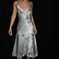 Silver Vintage Floral Midi short Satin Homecoming Dress Ball Gown Prom Dress Ball Gown nv4474