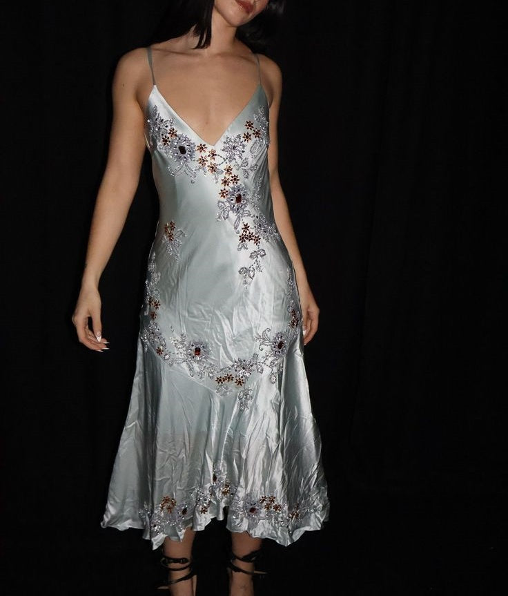 Silver Vintage Floral Midi short Satin Homecoming Dress Ball Gown Prom Dress Ball Gown nv4474