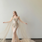 Champagne Sweetheart Sheer Mermaid Dress Beaded Tulle Cape Wedding Gown  NV7145