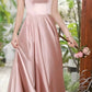 Pink Vintage Elegant Off-shoulder Long Satin Ball Gown Evening Dress Birthday Party Dress Prom Dress Graduation Dress Bridesmaid Dress nv4005