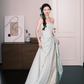 Strapless Ruched Evening Gown Mint Green Draped Overlay Sequin Prom Dress  NV7251