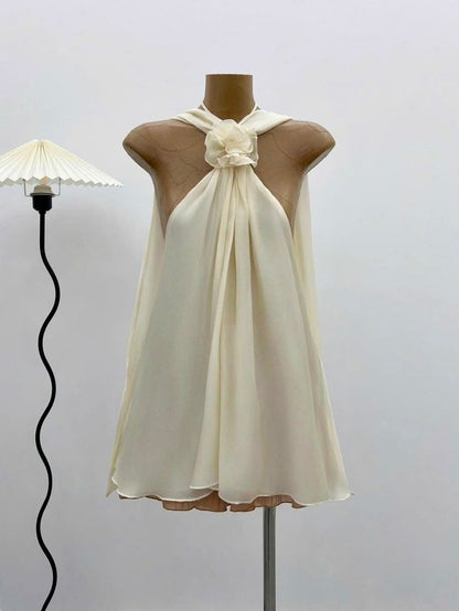 Champagne Delicate Floral Sweet Short Chiffon Homecoming Dress Birthday Party Dress nv4104