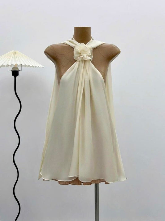 Champagne Delicate Floral Sweet Short Chiffon Homecoming Dress Birthday Party Dress nv4104