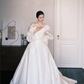 Off Shoulder Fold Satin Ballgown Wedding Dress with Lace Puff Sleeves  NV7368