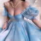 Blue Short Sleeve Puff Sleeve Short Homecoming Chiffon Gown Prom Gown Evening Gown Party Dress nv4165