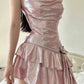 Sweet Spaghetti Strap Ruffle Short Satin Girls Mini Homecoming Dress Party Dress nv5438