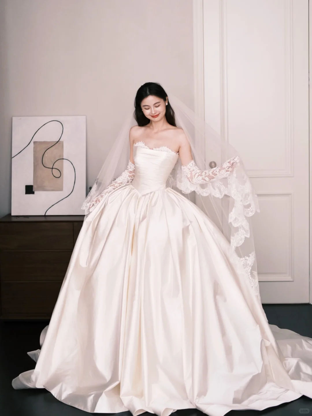 Strapless Satin Ballgown Wedding Dress, Ivory Princess Bridal Gown  NV7284
