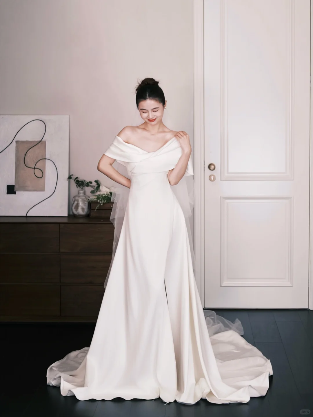 Off The Shoulder Satin Mermaid Wedding Dress High Slit Bridal Gown  NV7208