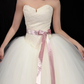 Ivory Strapless Lace Tulle A-Line Wedding Gown with Pink Satin Bow  NV7185
