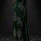 Dark Luxury Edgy Style One-Shoulder Gown | Emerald Green Beaded Embroidered Cape Mermaid Train Maxi Dress for Gala Red Carpet Retro Theme Party NV6290
