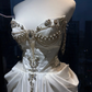 Strapless Sweetheart White Satin Mermaid Gown Rhinestone Pearl Chain Draped Wedding Prom Dress  NV7025