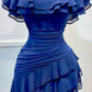 NiceVestidos--oyal blue gathered ruffle mini dress NV5747