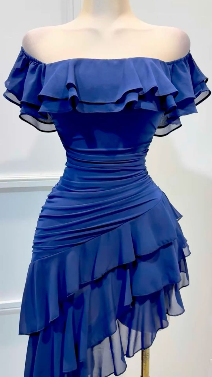 NiceVestidos--oyal blue gathered ruffle mini dress NV5747