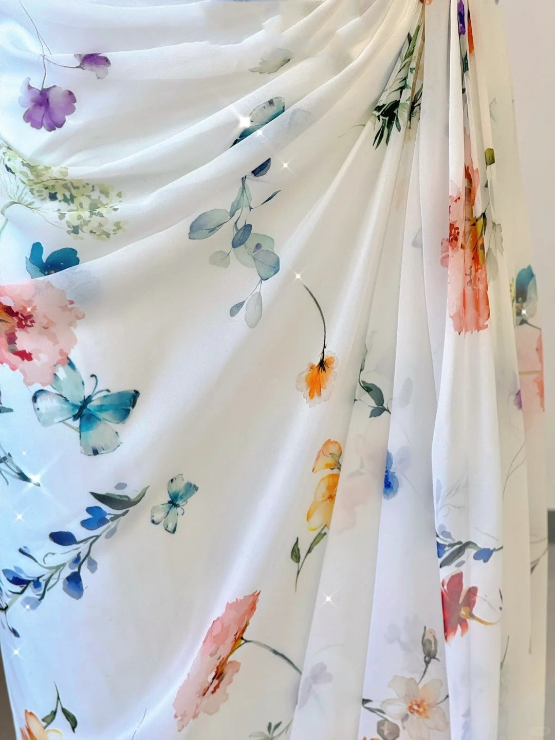 White Floral Elegant Sweet Sophisticated Long Chiffon Ball Gown Evening Dress Party Dress nv4145