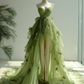 Green Strapless Fairy High Low Tulle Gown with 3D Clover Appliqué  NV7501