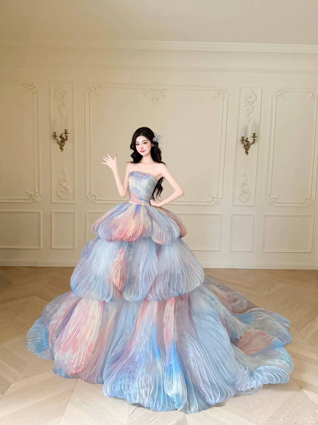 Strapless Watercolor Ombre 3D Petal Ball Gown Prom Dress  NV7413