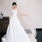 Strapless Ivory Organza Bridal Gown, Ruffle Draped A-line Wedding Dress with Long Train  NV7390