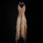 Khaki Beaded Gorgeous Exquisite Backless Strapless Long Chiffon Ruffle Ball Gown Party Dress nv5209