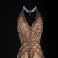 Khaki Beaded Gorgeous Exquisite Backless Strapless Long Chiffon Ruffle Ball Gown Party Dress nv5209