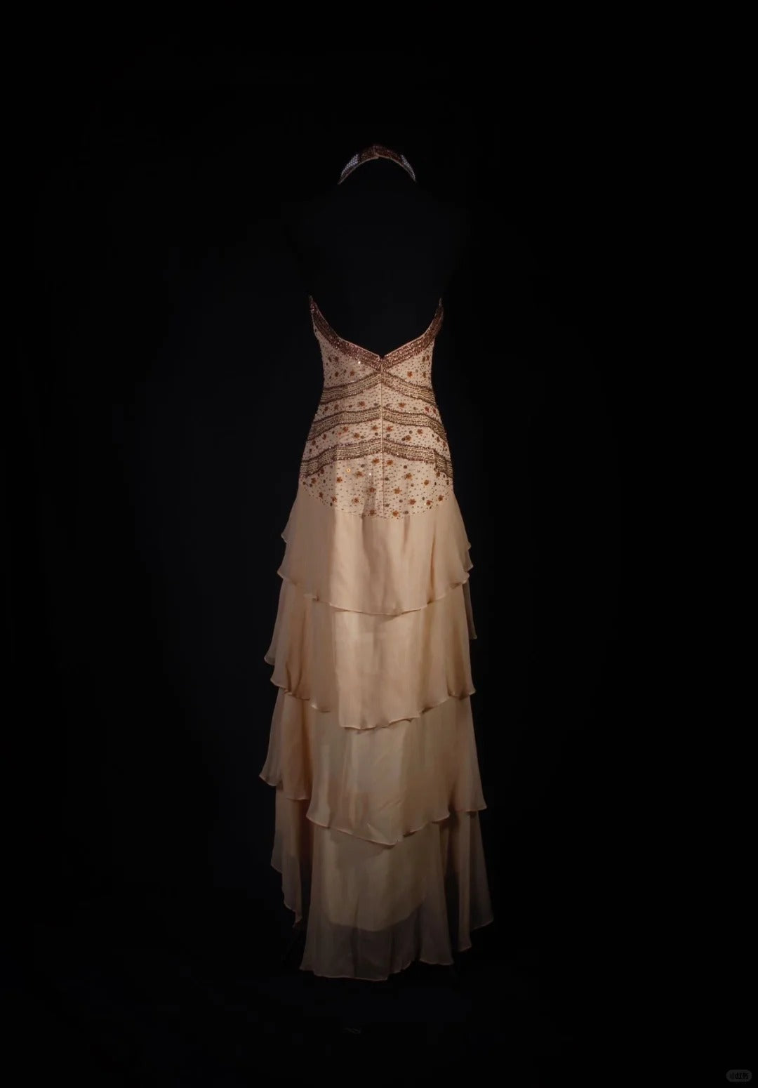 Khaki Beaded Gorgeous Exquisite Backless Strapless Long Chiffon Ruffle Ball Gown Party Dress nv5209