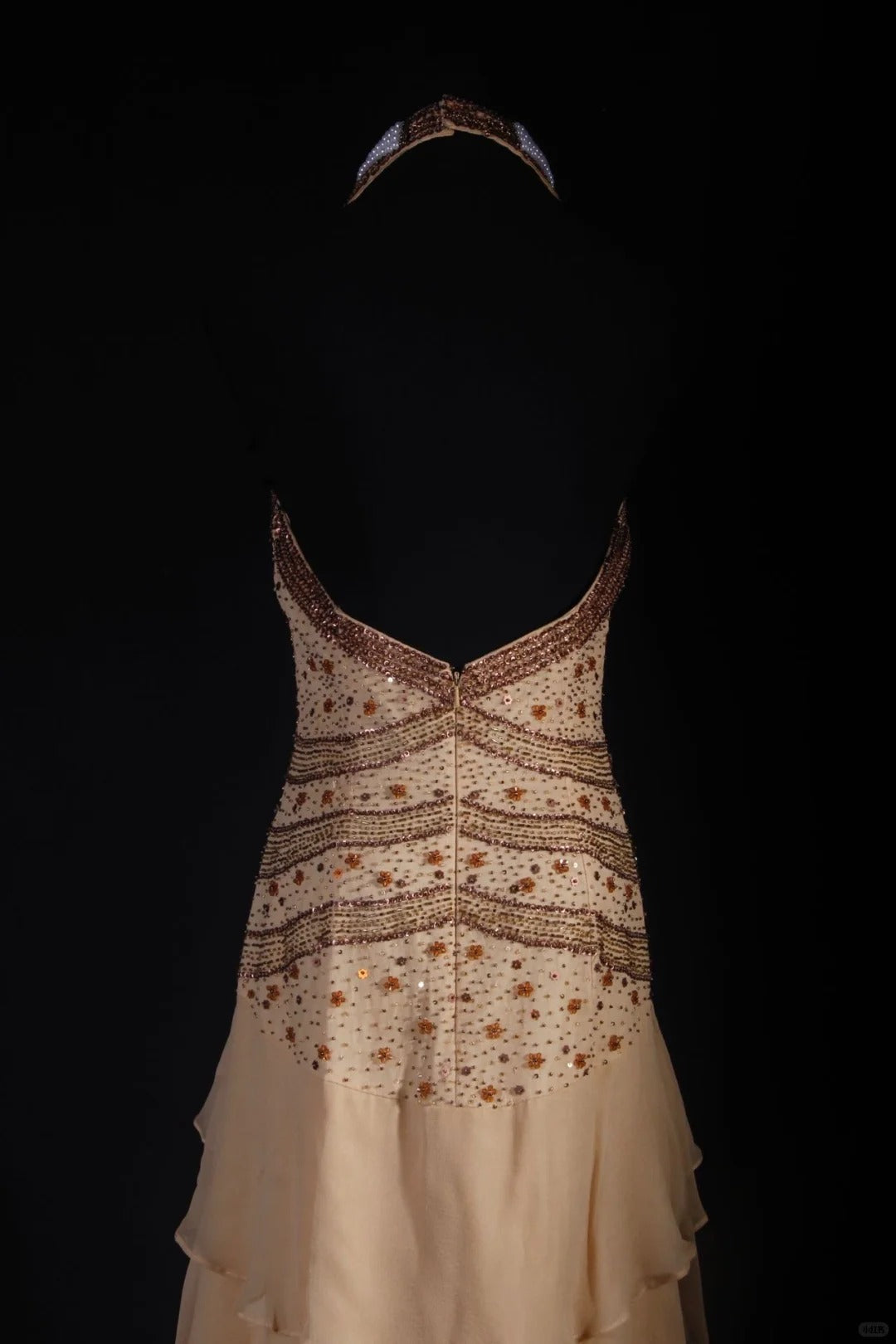 Khaki Beaded Gorgeous Exquisite Backless Strapless Long Chiffon Ruffle Ball Gown Party Dress nv5209