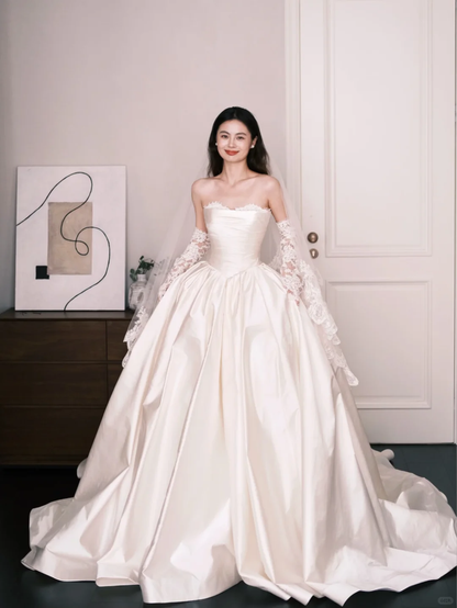 Strapless Satin Ballgown Wedding Dress, Ivory Princess Bridal Gown  NV7284