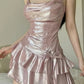 Sweet Spaghetti Strap Ruffle Short Satin Girls Mini Homecoming Dress Party Dress nv5438