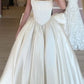 NiceVestidos--Short Sleeve Satin Long Square Neck Wedding Dress Corset NV5884