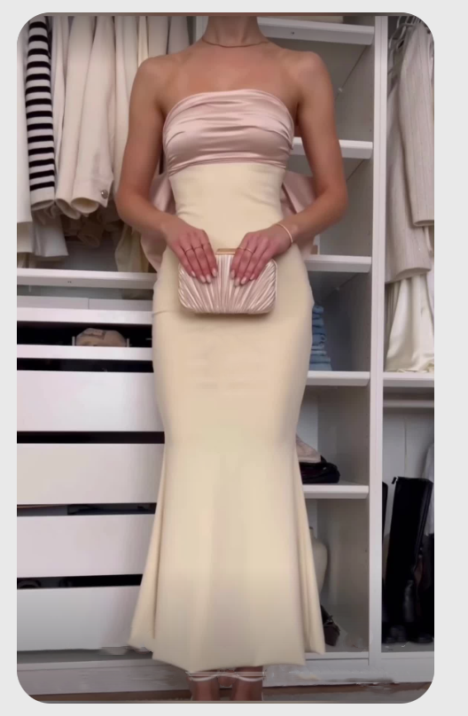 Rosa und weiß modisch, schlicht und elegant mit Schleifenverzierung auf der Rückseite, langes Satin-Ballkleid, Abendkleid, Partykleid nv2270