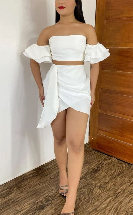 White simple fashion two piece short prom dress party dress homecoming dress nv2073