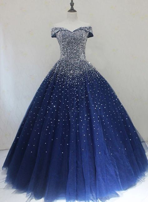 NiceVestidos-Blue Shimmering Gradient Long Tulle Ball Gown NV6136