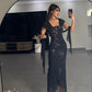 Black Elegant Delicate Floral Beaded Long Chiffon Ball Gown Evening Gown Party Dress Prom Gown nv3878