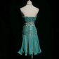 Strapless Peacock Green 1920s Gatsby Midi Prom Dress 3D Floral Appliques Sheer Boned Bodice Pleated Skirt Rhinestone Formal Gown  NV6896