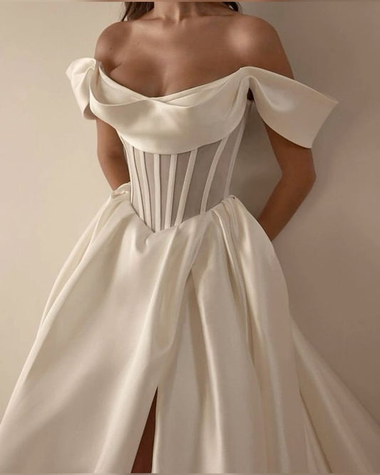 Robe de soirée longue élégante en satin blanc nv2969