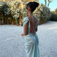 Blue Vintage Elegant Greek Goddess Mermaid Satin Long Prom Dress Evening Gown Wedding Guest Party Dress nv4761
