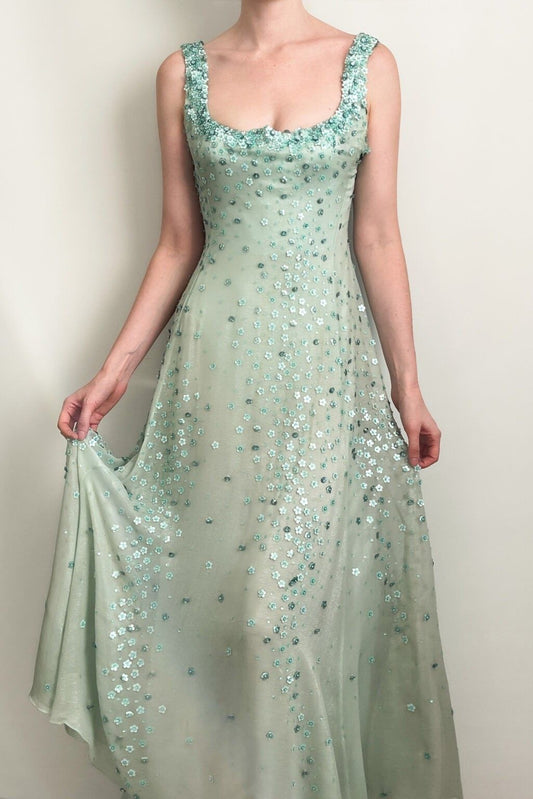 NiceVestidos - Robe de bal longue en tulle vert pailleté nv5573