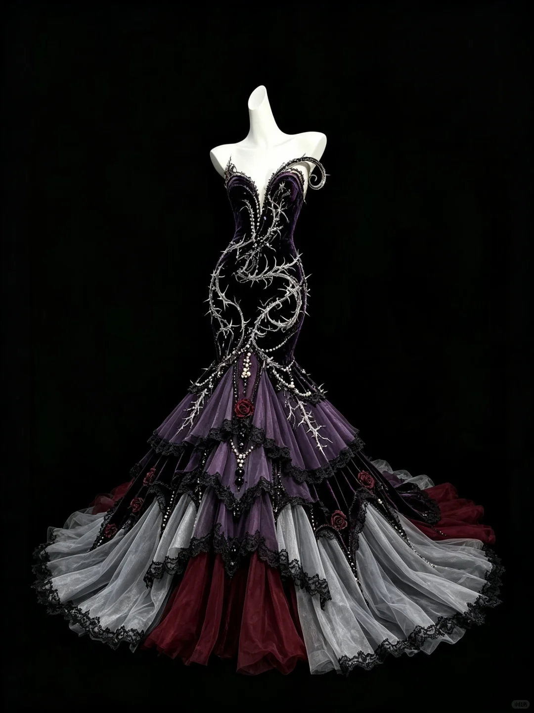 Gothic Thorn 3D Rose Velvet Mermaid Prom Gown  NV7458