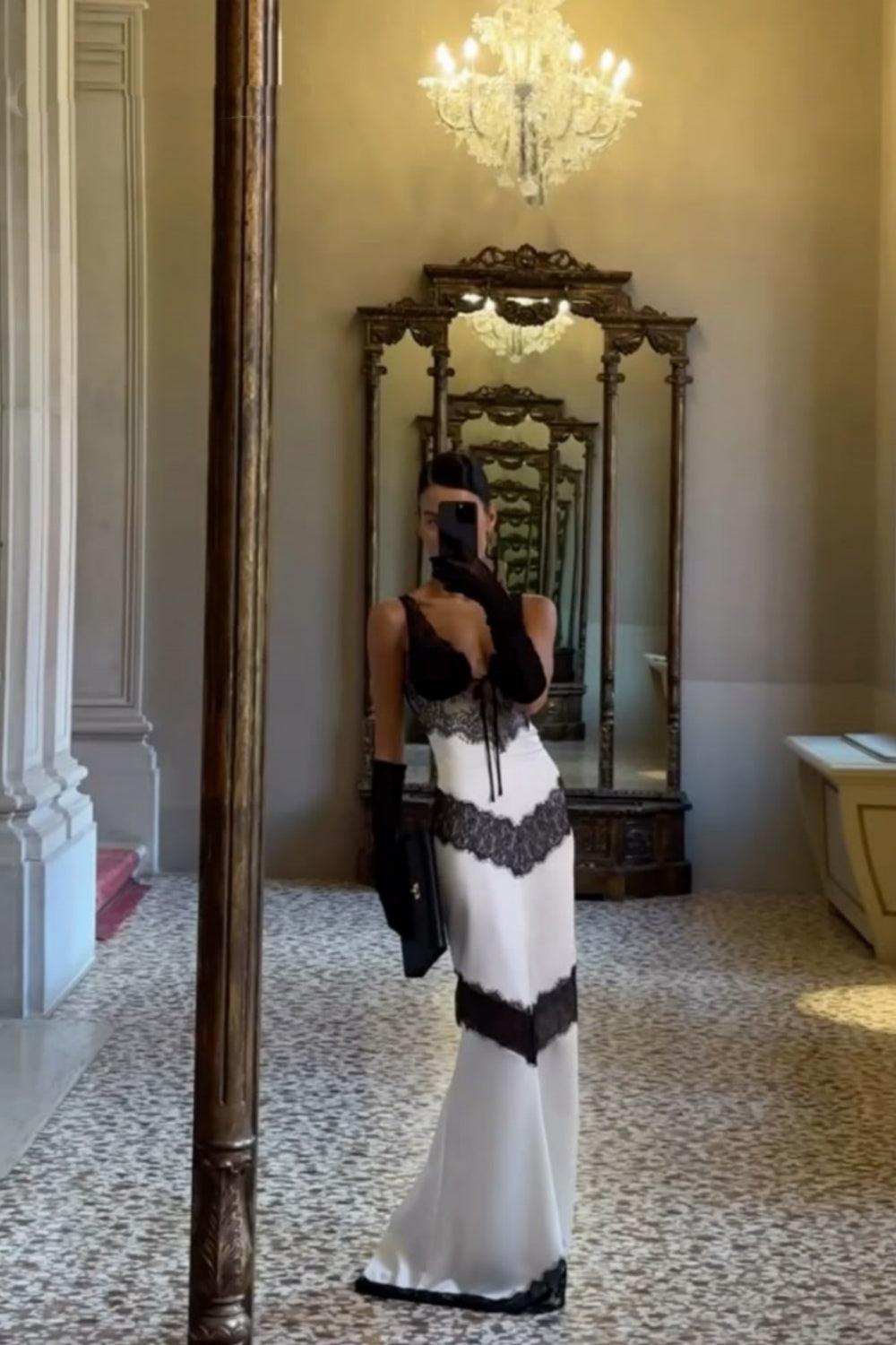 Black and white contrast lace fashionable elegant sexy long satin Prom Dress evening dress wedding guest party dress nv4806