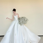 White Sweetheart Satin Ballgown Wedding Dress, Floral Embroidery Tulle Cape Bridal Gown  NV7440