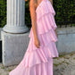 Pink Fashion Sweet Cute Long Tiered Ruffle Chiffon Floor Length Ball Gown Evening Dress Party Dress Prom Dress 22nd Birthday Suit nv3904