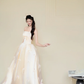 Champagne Strapless Bow Satin Ball Gown Prom Dress  NV7434