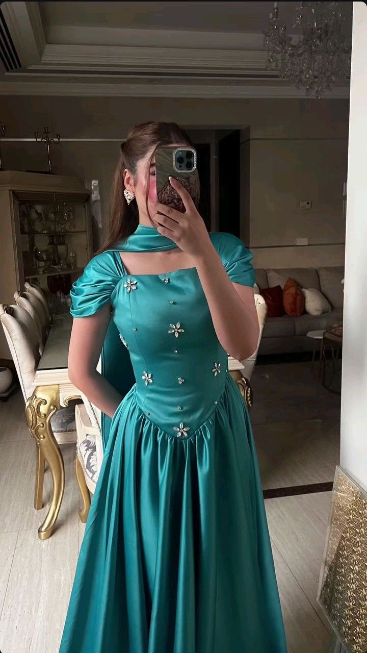 NiceVestidos--Elegant Lake Blue Satin Beaded Prom Dress NV5760