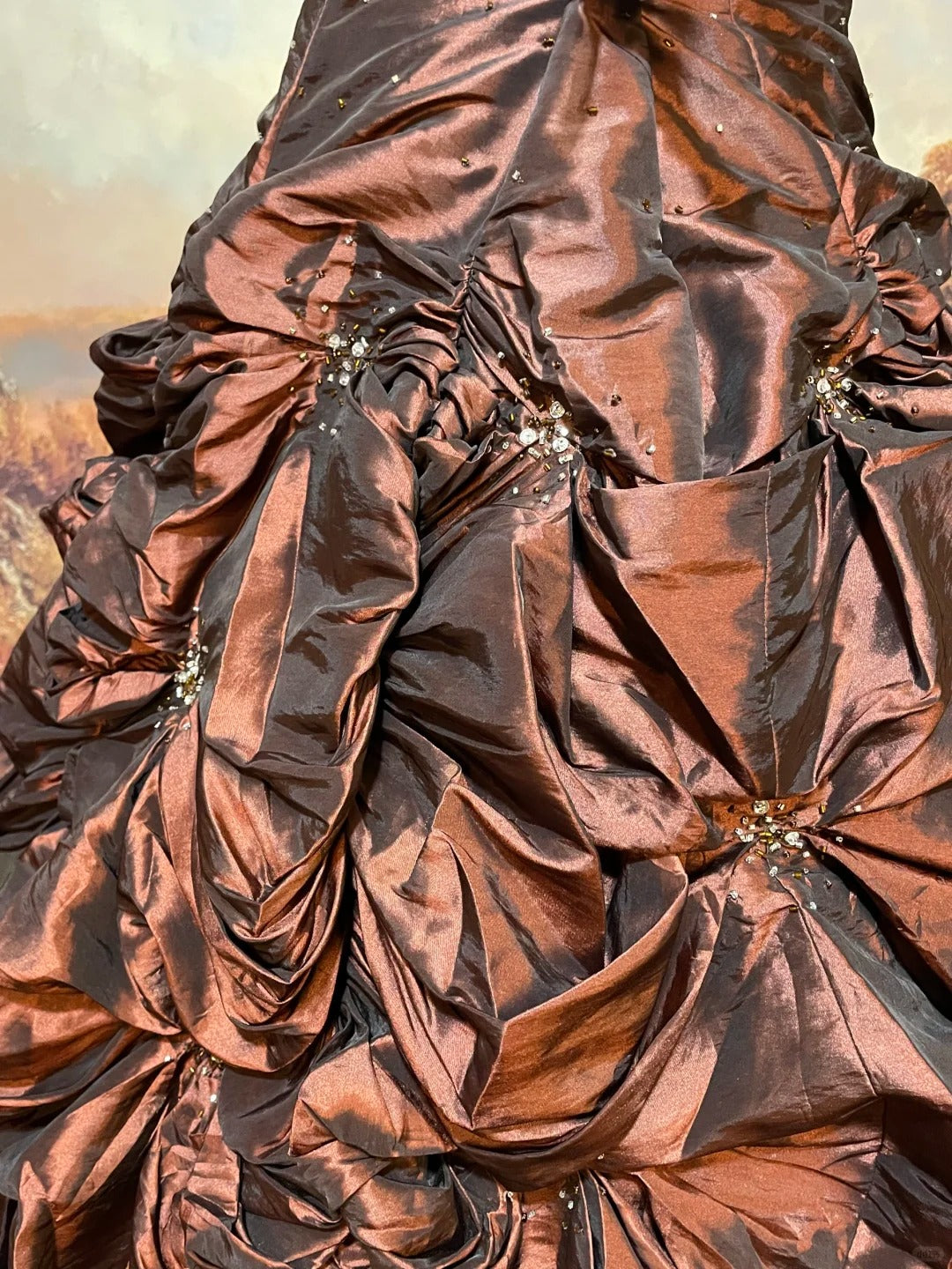 Brown Vintage Elegant Vintage Fashion Romantic Exquisite Beaded Floral Long Floor Length Satin Ball Gown Evening Gown Prom Gown nv4077