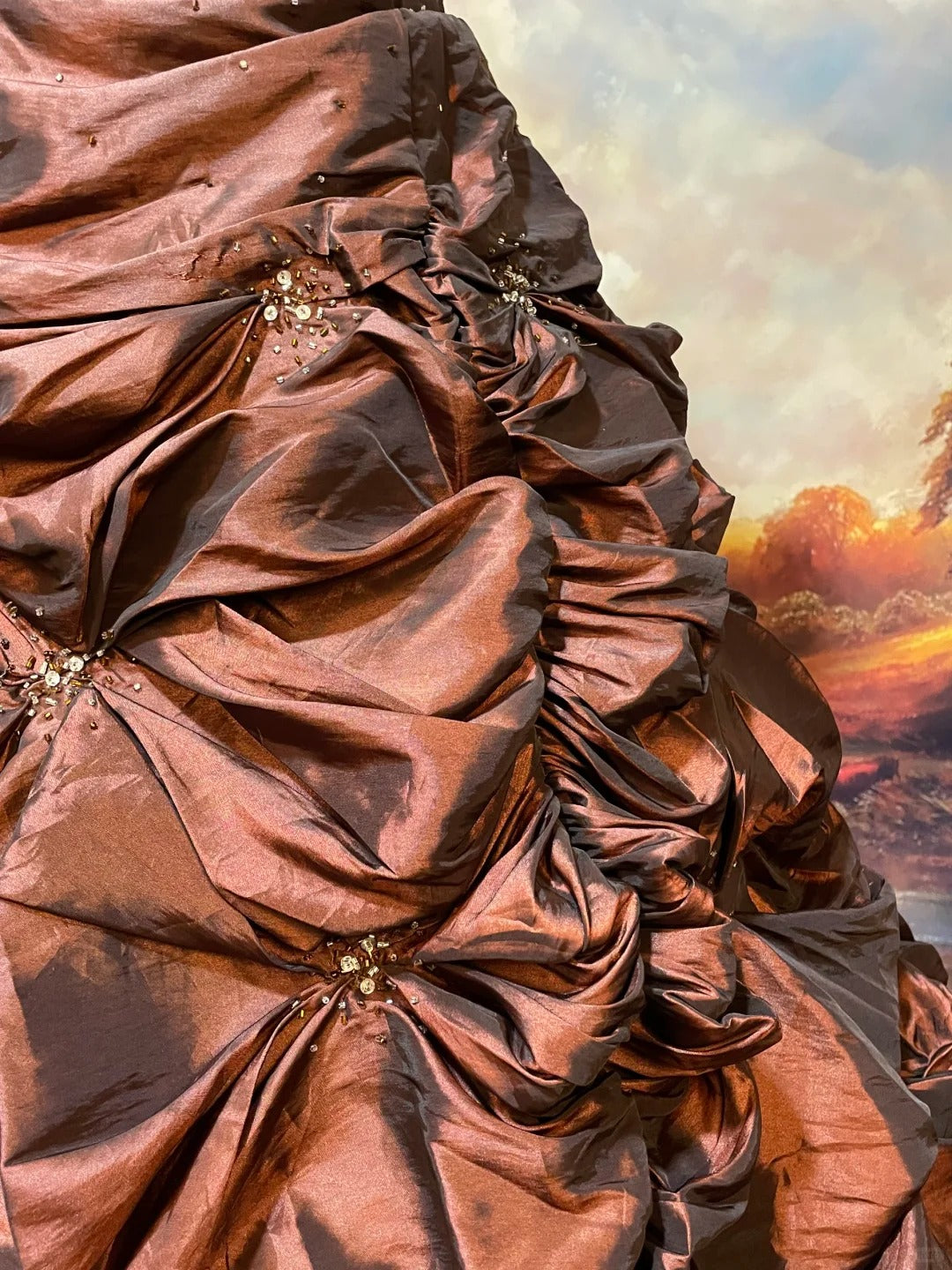 Brown Vintage Elegant Vintage Fashion Romantic Exquisite Beaded Floral Long Floor Length Satin Ball Gown Evening Gown Prom Gown nv4077