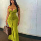 Green fashion spaghetti straps elegant long ruffled ball gown evening dress party dress nv3502
