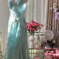 NiceVestidos – Vintage-Abendkleid, exquisit blau, elegant und mit Perlen besetzt. NV5983