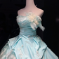 Strapless Mint Blue Prom Dress Satin Ruched Hand Beading 3D Flower Organza Ruffle Ball Gown  NV7051