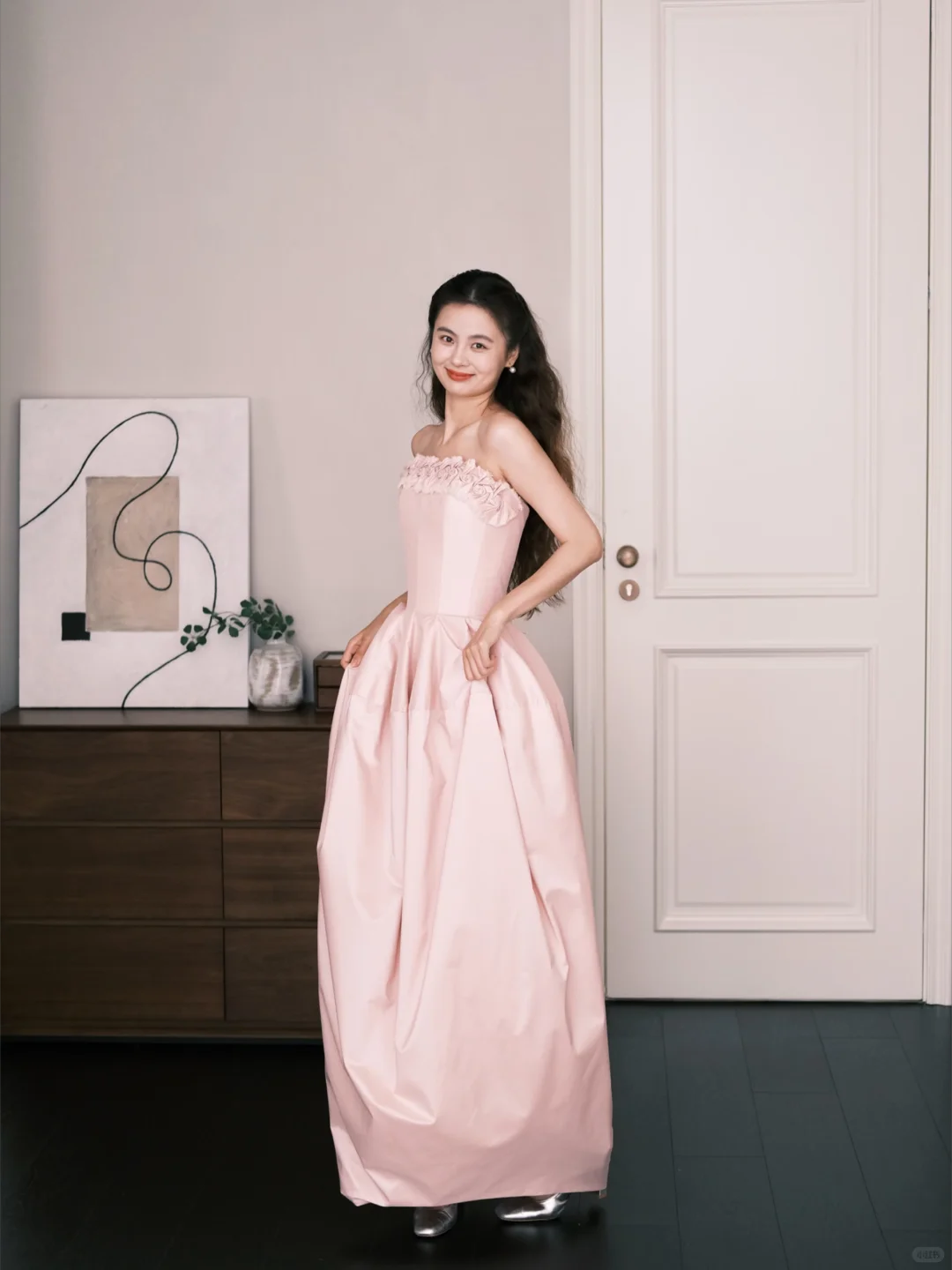 Light Pink Strapless Bubble Prom Dress 3D Floral Evening Gown  NV7214