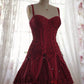 Red Exquisite Lace Spaghetti Straps Sweetheart Neck Short Homecoming Dress Prom Dress Birthday Party Dress nv3881