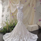 White floral applique lace long mermaid slim fit floor length ball gown evening gown wedding dress nv4434